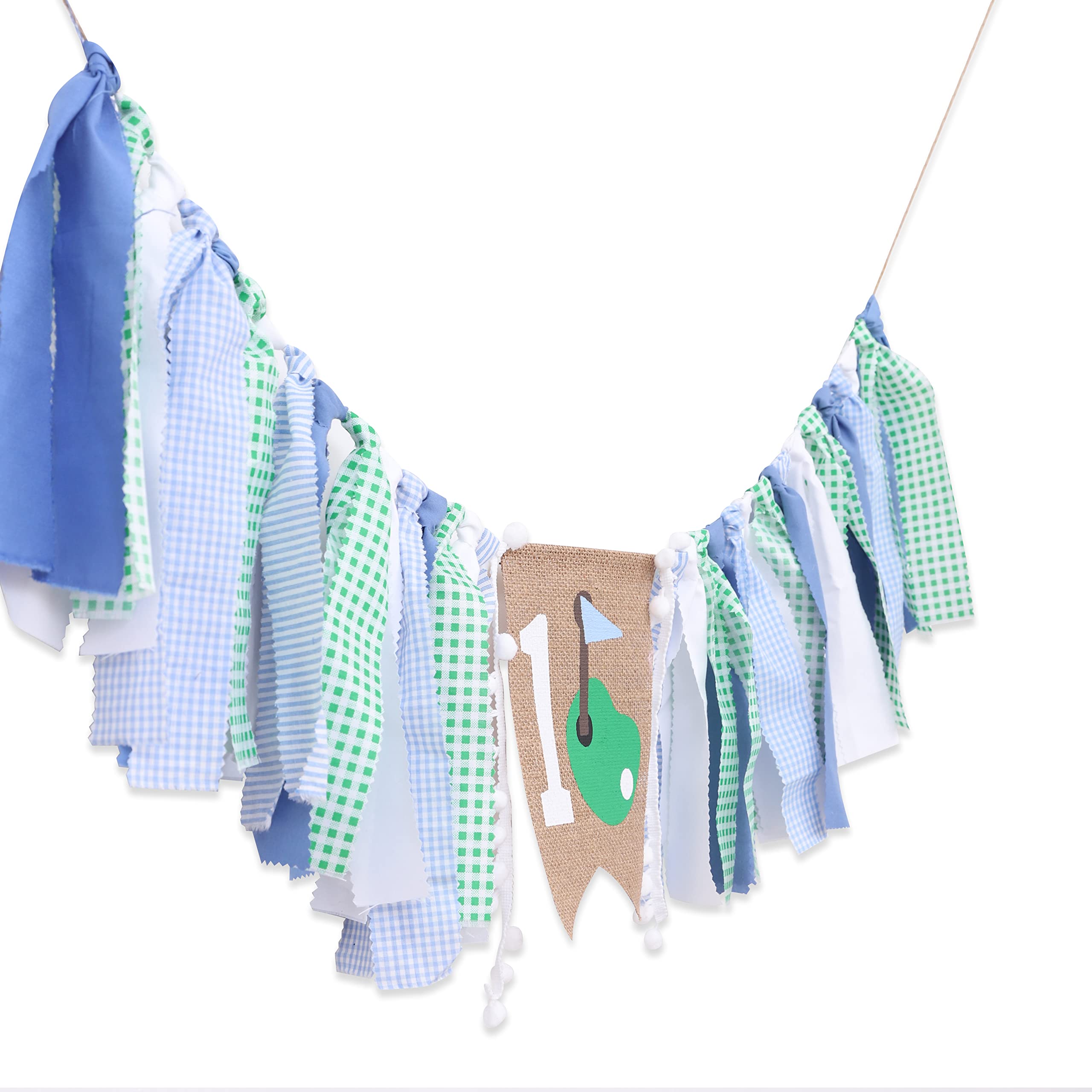 1st Birthday Highchair Banner - Golf Theme Party Decorations for Girls & Boys | Green & Blue Rag Garland Banner for First Birthday, Cake Smash Photos & Fore Par-tee Celebrations | Perfect for Golf-Themed 1st Birthday Parties, Highchair Decor & Photo Backdrops