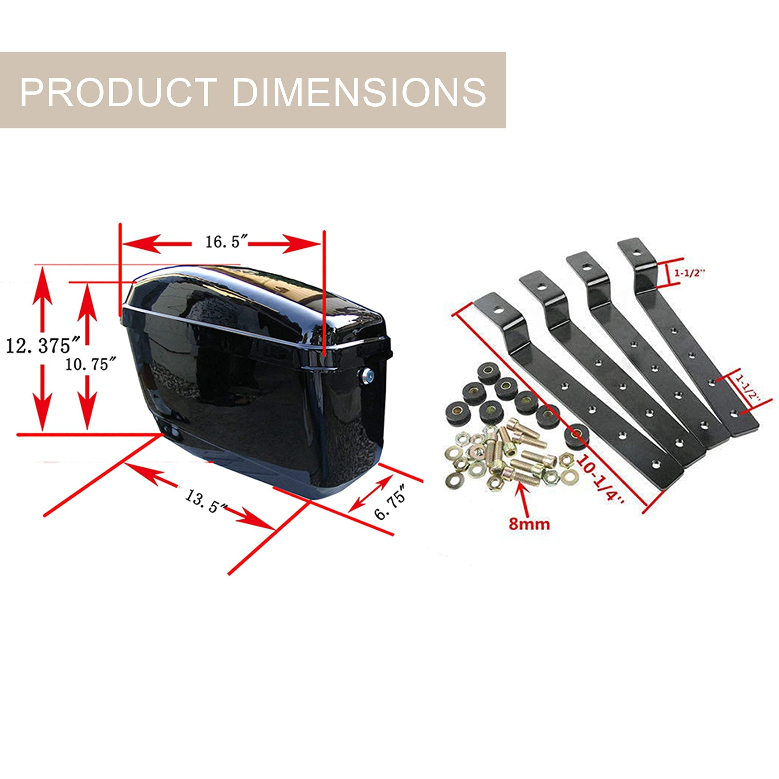 ECOTRIC 45L Motorcycle Hard Saddlebags with Lock - Waterproof Storage Trunk for Harley Davidson, Honda Shadow, Kawasaki Vulcan | Durable Plastic Black Luggage Carrier w/Mounting Kit | Perfect for Long Rides & Touring