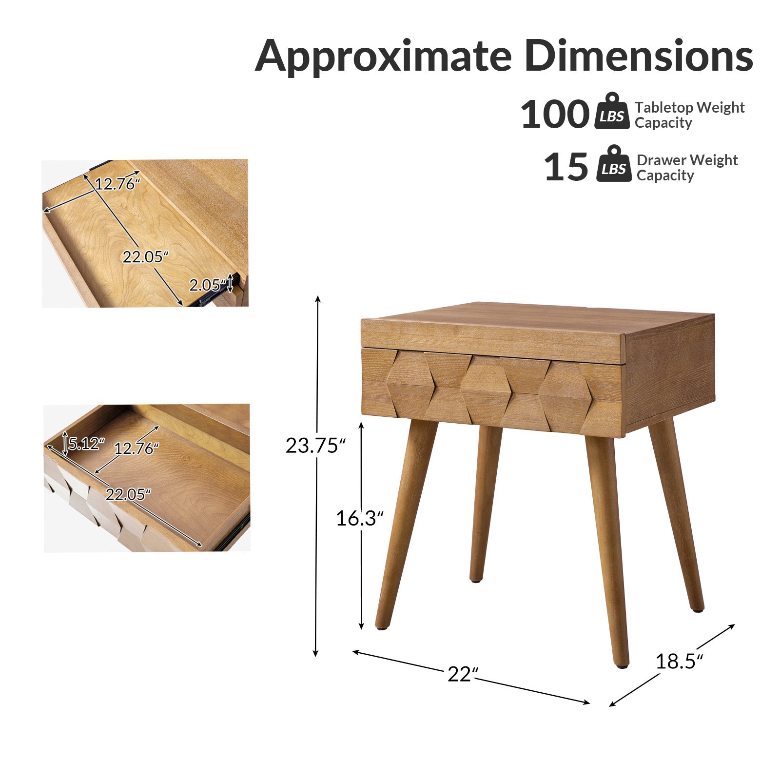 Vivian Mid-Century Modern Nightstand with USB Charging Station - Wooden Bedside Table with Drawer & Shelf - Perfect for Bedroom, Living Room, or Guest Room - Fast Charging & Stylish Storage Solution