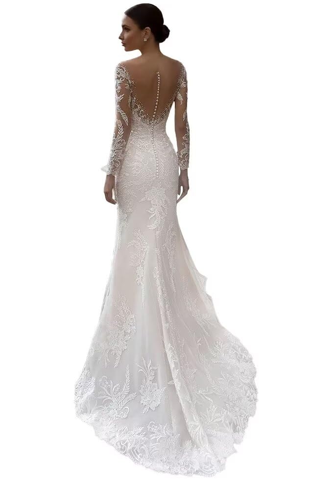 Elegant Mermaid Wedding Dress with Lace Spaghetti Straps & V-Neck Tulle Applique - Perfect for Beach, Church, and Formal Bridal Ceremonies | Ideal for Beach Weddings, Church Nuptials, and Grand Ballroom Receptions