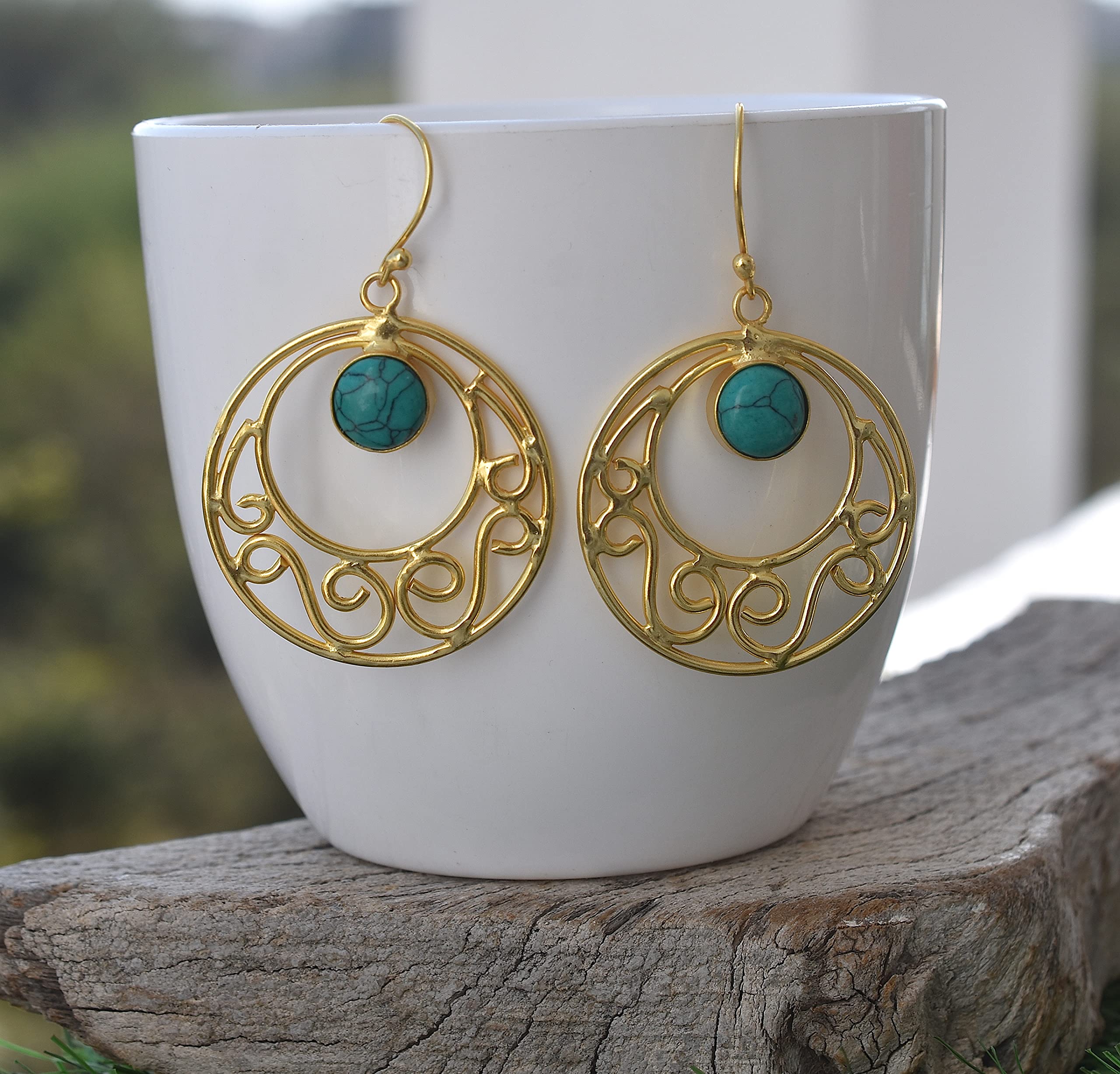 18K Gold Plated Green Turquoise Earrings for Women - Handmade Fashion Jewelry Gift for Girls & Women - VE-336 | Perfect for Weddings, Parties & Special Occasions