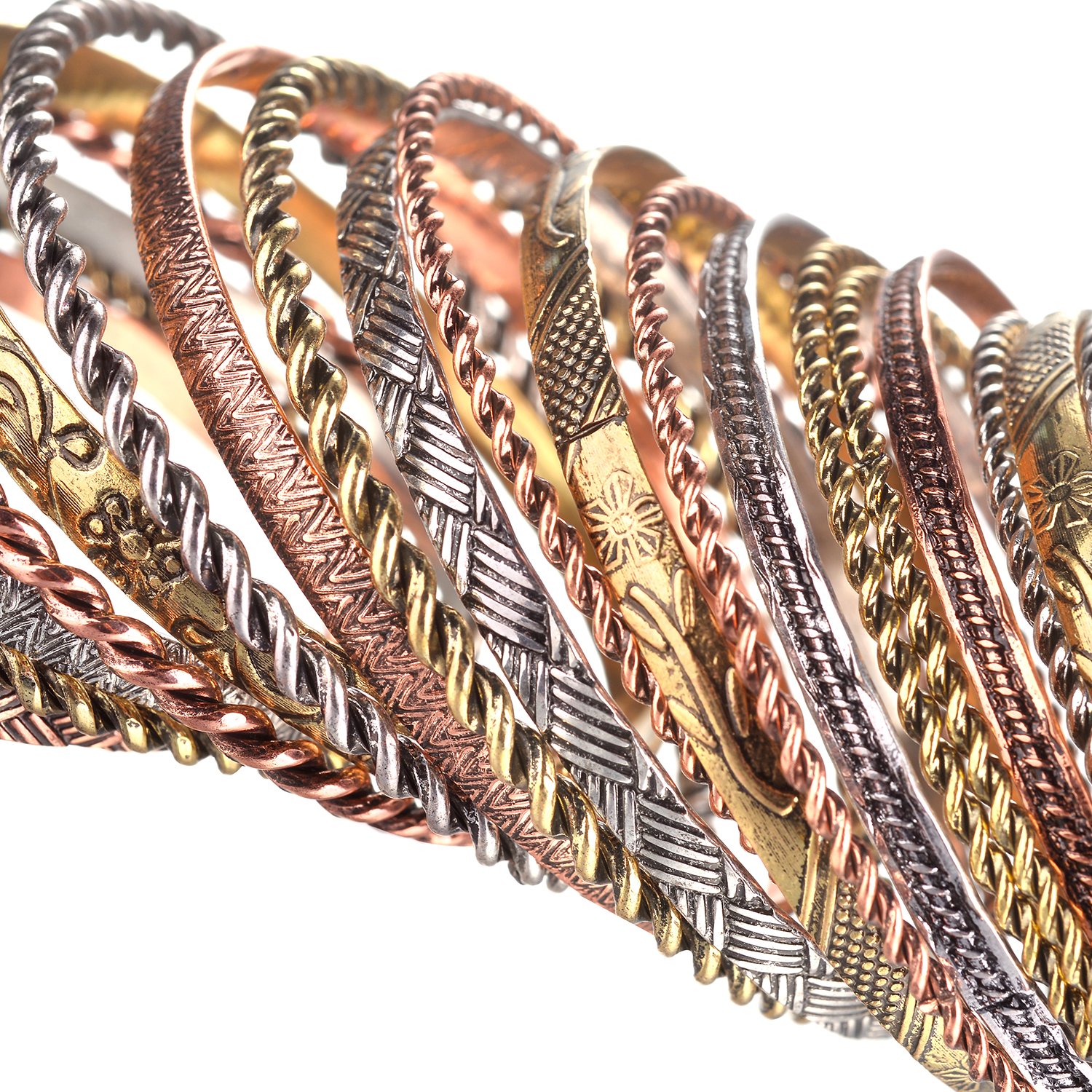 Luxury Flower Mixed Metal Aztec Multi Bangle Set - Boho Chic Bracelets for Women - Perfect for Festivals, Parties & Everyday Wear