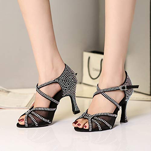 YKXLM Women's Latin Dance Shoes for Ballroom, Salsa, Bachata - Rhinestone Performance Dance Shoes L424 | Perfect for Dance Competitions, Performances & Social Dancing