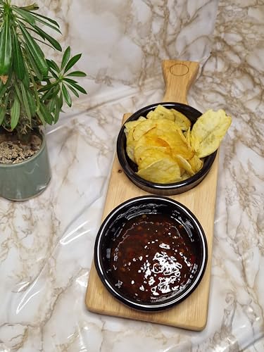 Handmade Wooden Serving Tray with Ceramic Bowls - Perfect for Sauces, Snacks, Cheese & Charcuterie - Natural Wood Cheese Board for Entertaining, Dining & Kitchen Decor