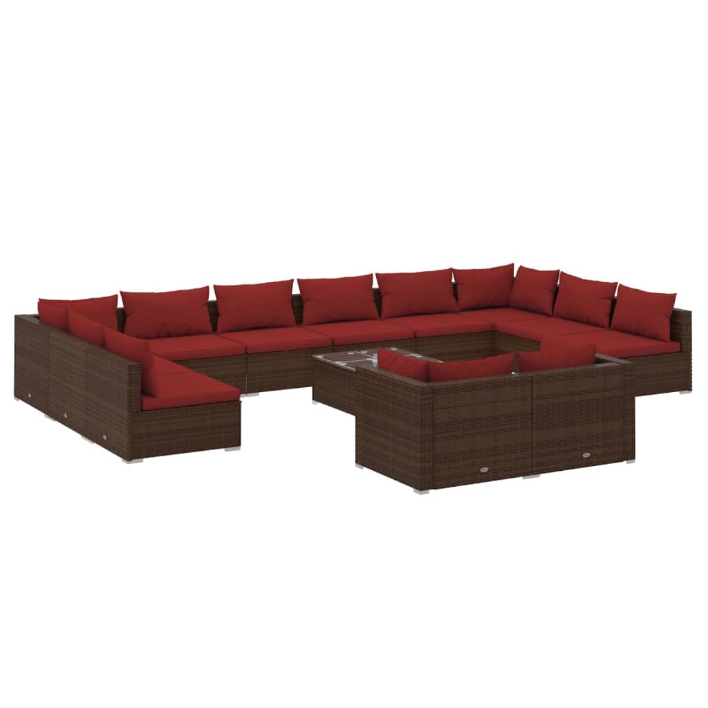 vidaXL 13-Piece Patio Lounge Set - Outdoor Garden Furniture, Brown Poly Rattan Sectional Sofa with Cushions for Backyard, Poolside & Terrace Relaxation