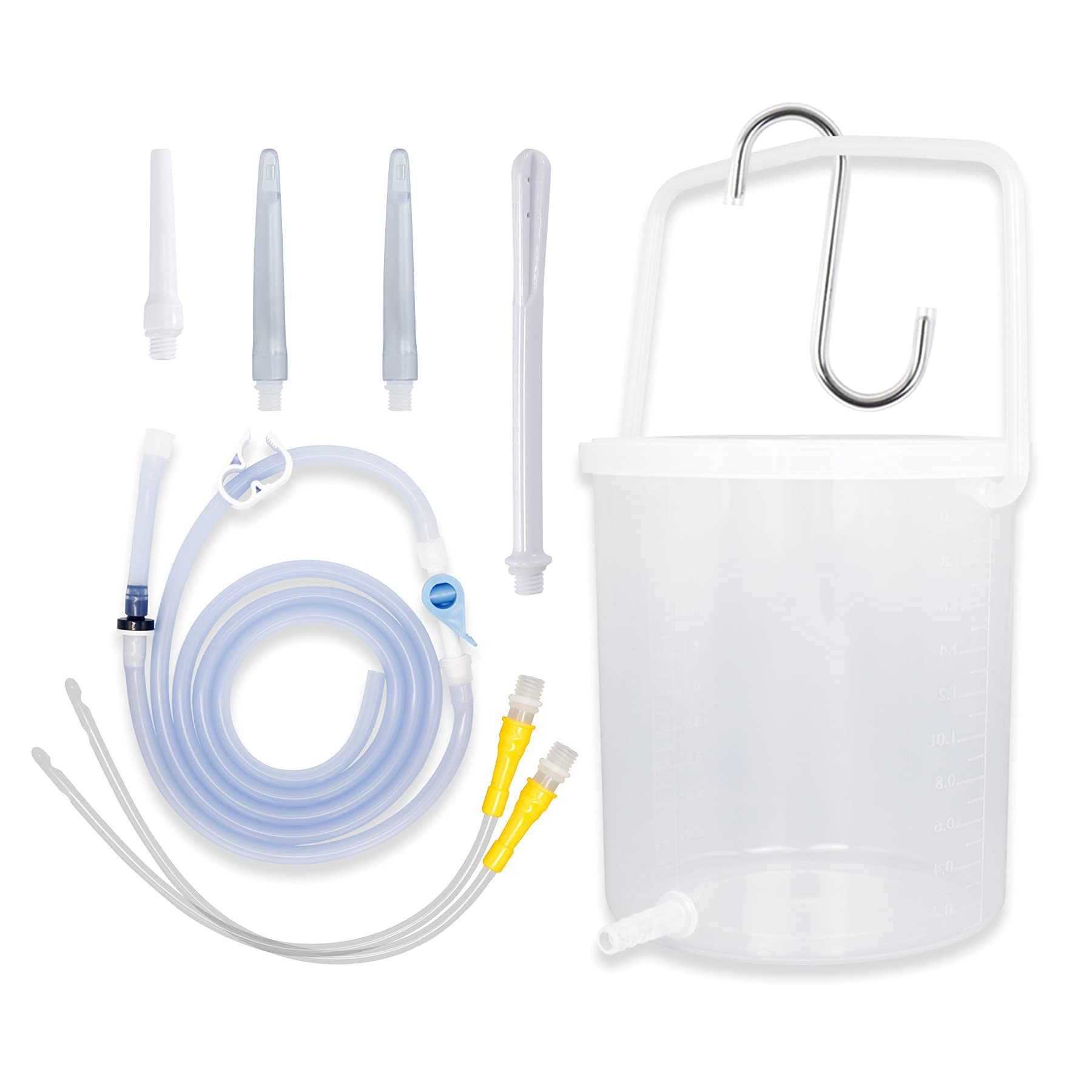 TopQuaFocus 2L BPA-Free Plastic Enema Bucket Kit - Clear Reusable Colon Cleanse System with 6 Leak-Proof Tips for Men & Women - Perfect for Home Coffee Enema Therapy & Colon Detox
