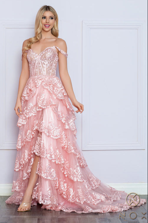 Pricilla Gown - Elegant Tiered Lace & Sequin Ball Gown for Prom, Wedding & Formal Events | Plus Size Evening Dress for Women