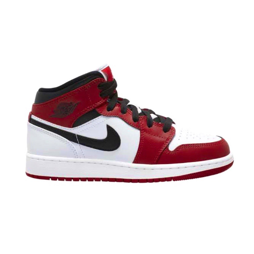 Air Jordan 1 Mid GS Sneakers - Chicago Colorway (White/Red/Black) - Basketball Shoes for Women & Girls - Perfect for Gym, Streetwear & Casual Fashion