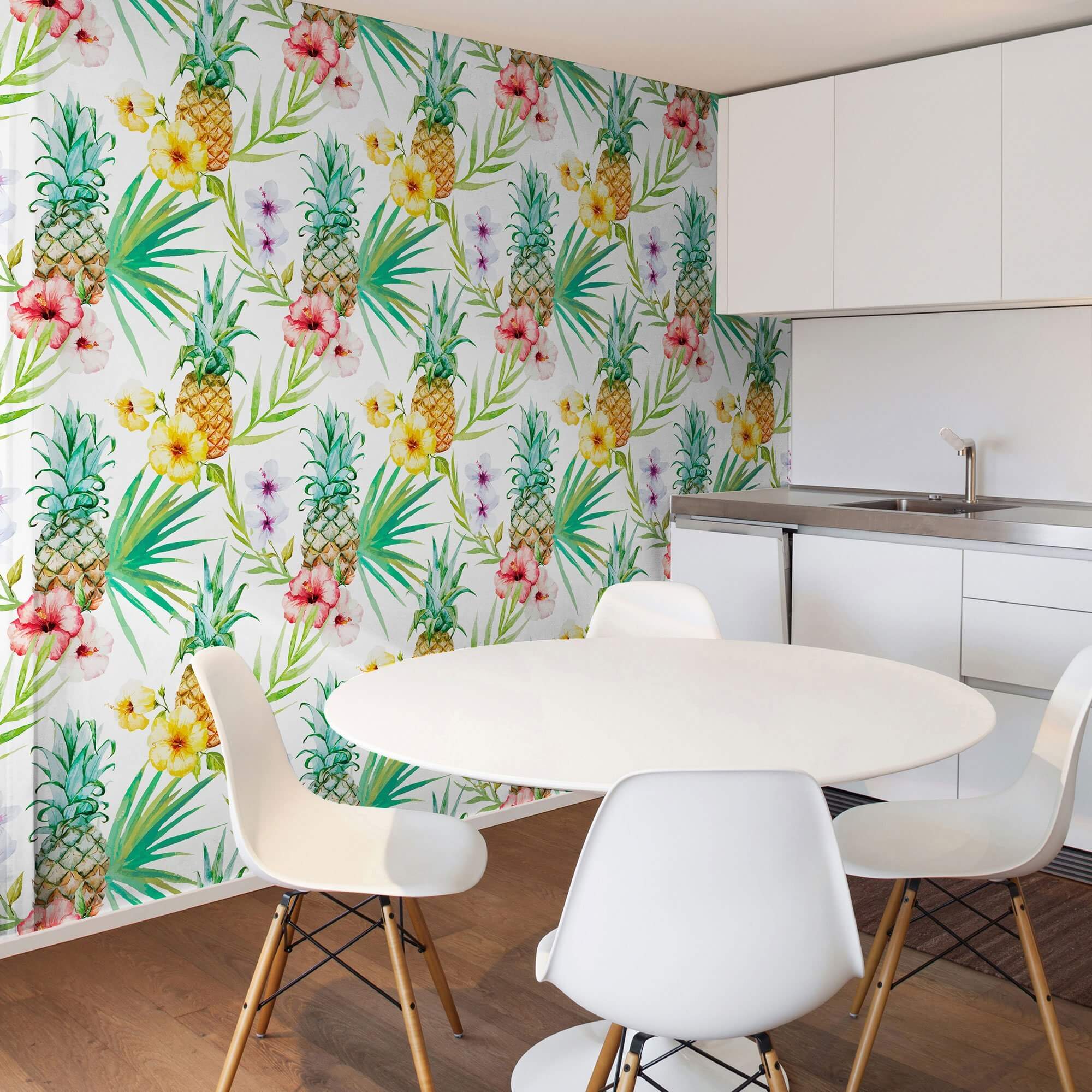 White Tropical Themed Peel and Stick Removable Wallpaper 5335 - Self-Adhesive Decorative Wall Covering for Bedroom, Living Room & Nursery Decor