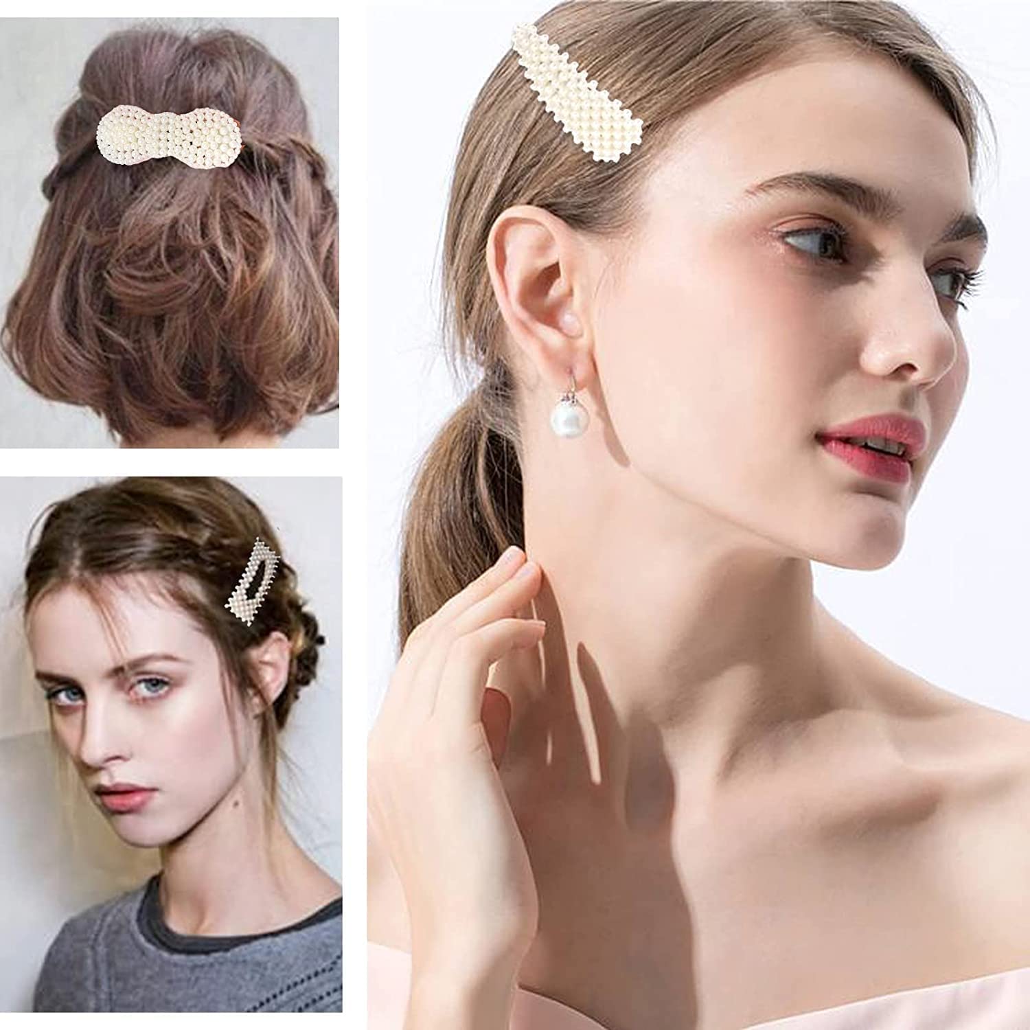 Korean Style DIVERSA Artificial Pearl Hair Clips - Set of 12 White Pearl Hair Pins & Barrettes for Women & Girls | Fashion Hair Accessories for Weddings, Parties & Daily Use