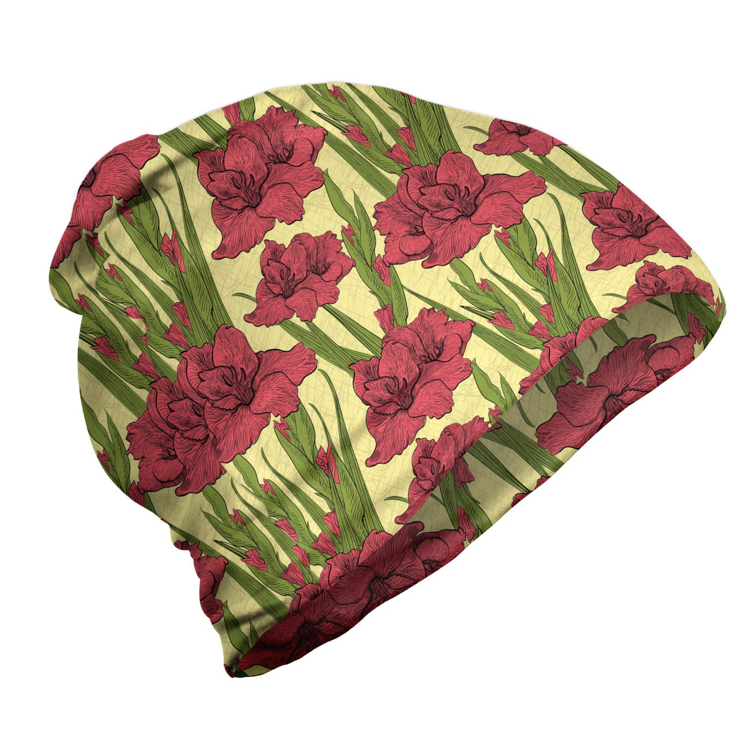 Ambesonne Unisex Beanie - Stylish Gladiolus Flower Design for Men & Women | Warm Winter Knit Hat for Hiking, Camping & Outdoor Activities