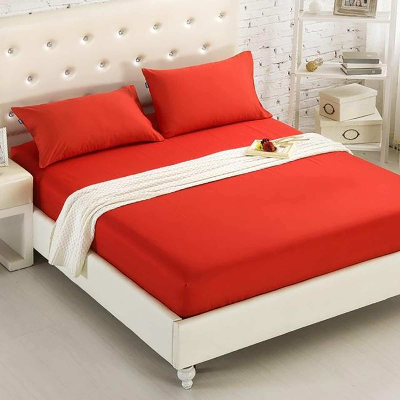 ANJENLY Solid Fitted Bed Sheet - 100% Cotton Blend Soft & Breathable - Full/Queen/King Size - Modern Minimalist Bedding Set (No Pillowcase) - Perfect for Master Bedroom, Guest Room & Dorm Essentials