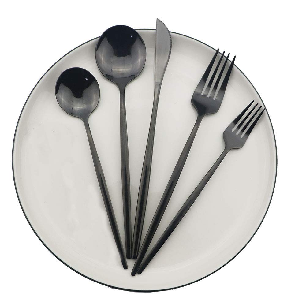 Premium 30-Piece Stainless Steel Flatware Set - Shiny Black Mirror Polished Silverware with Satin Finish | Dishwasher Safe Cutlery Set for Home, Restaurant & Formal Dining | Elegant Tableware for Dinner Parties, Weddings & Everyday Use