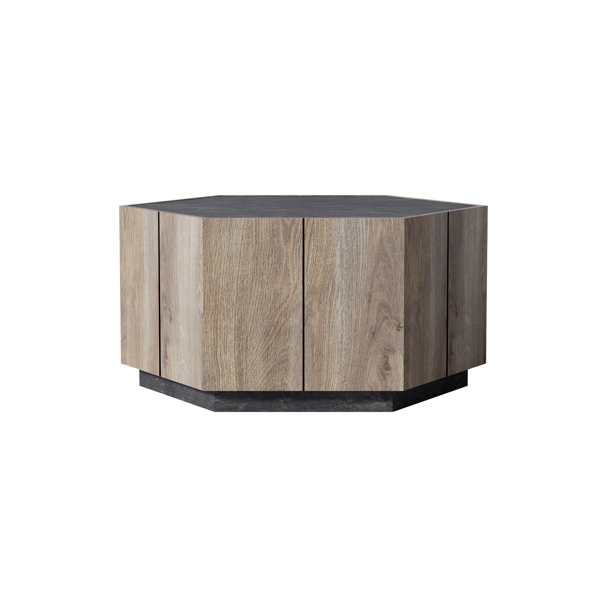 Yoglad Hexagonal Small Coffee Table Set of 2 with 4 Drawers - Modern Industrial Style Nesting Side Tables for Living Room & Bedroom - Textured Black & Warm Oak Finish - Perfect for Small Spaces, Apartments and Cozy Home Decor