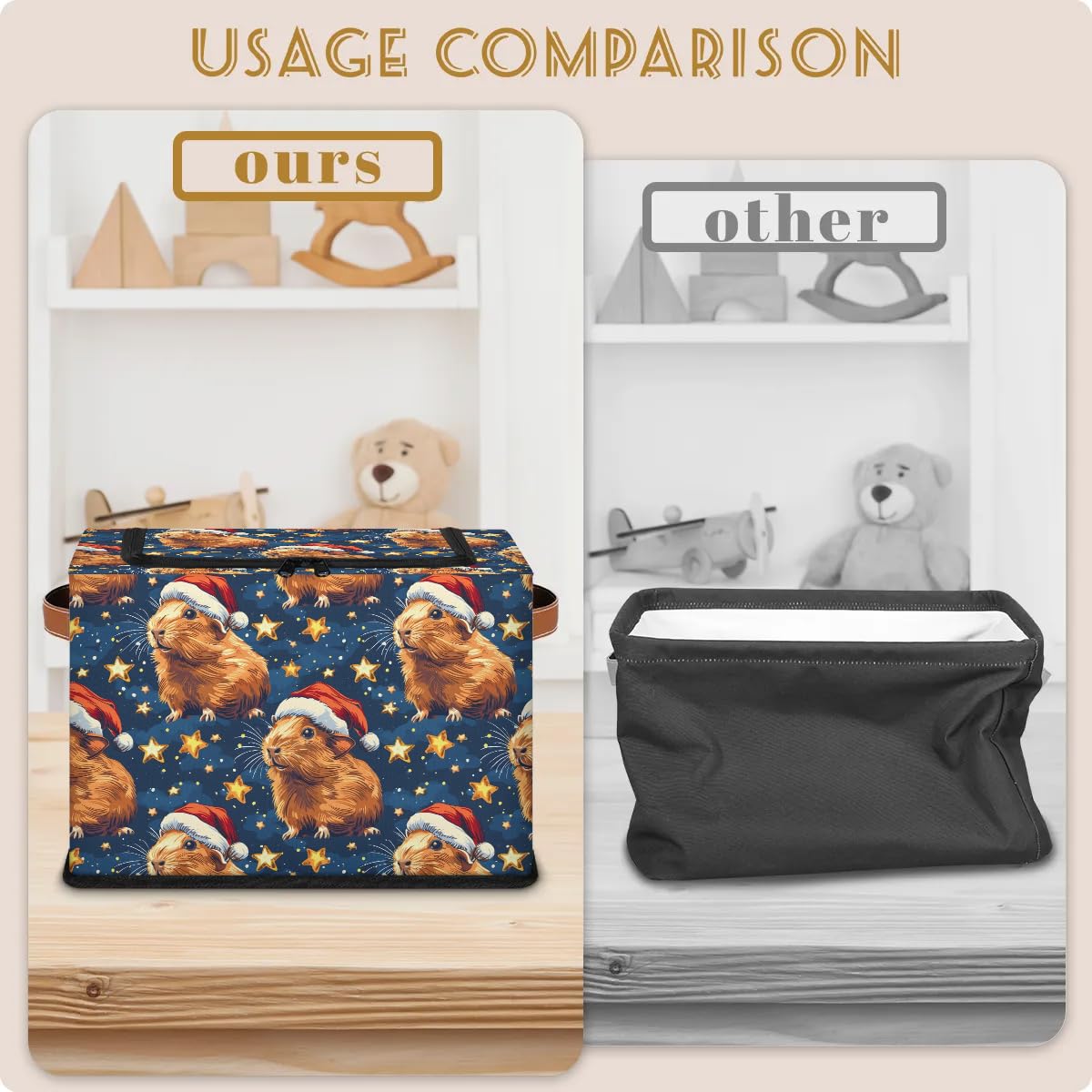 Cute Guinea Pig Storage Bins with Zipper Lid - Collapsible Foldable Stackable Clothes Organizer Containers with PU Leather Handles (23L, 2 Pack) - Perfect for Kids' Room, Closet Organization & Travel Storage