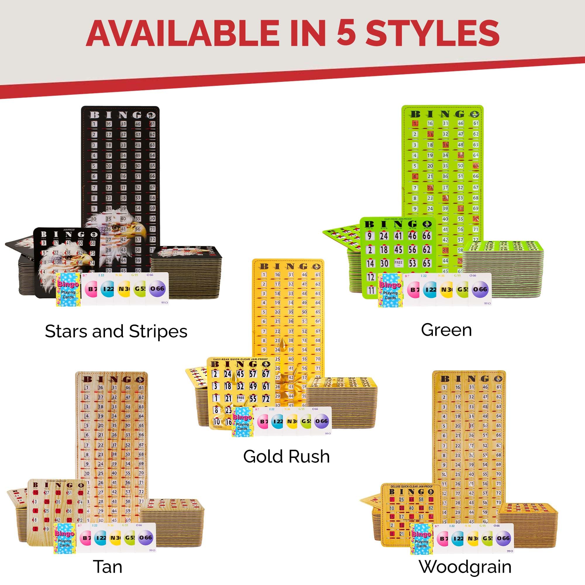 MR CHIPS Jam-Proof Bingo Cards with Sliding Windows - 50 Reusable Shutter Cards, 75 Calling Cards & 1 Master Board in Woodgrain Style - Perfect for Family Game Nights, Bingo Parties, and Classroom Activities