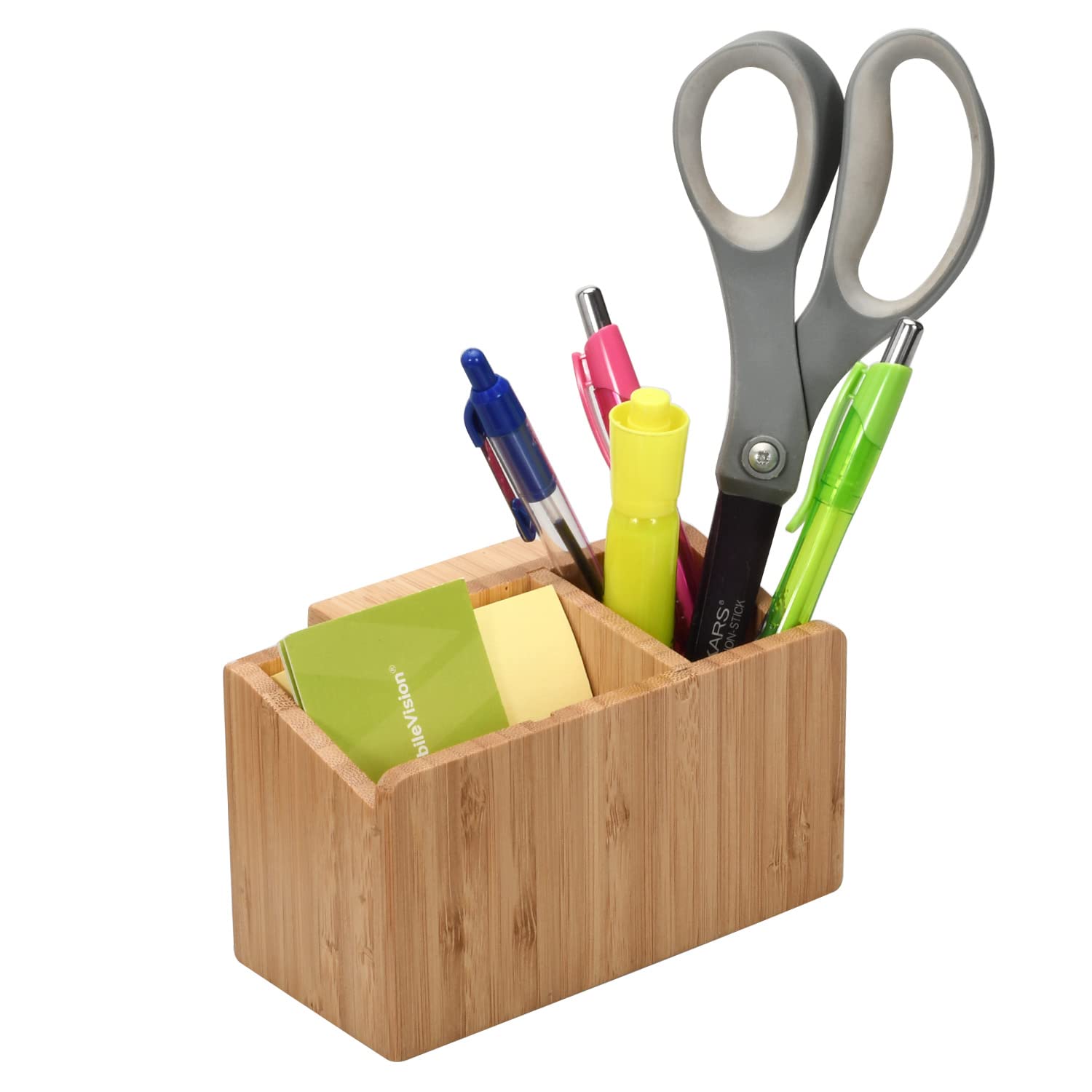 Bamboo Caddy for File Organizer - Pen & Key Holder for Office Desk