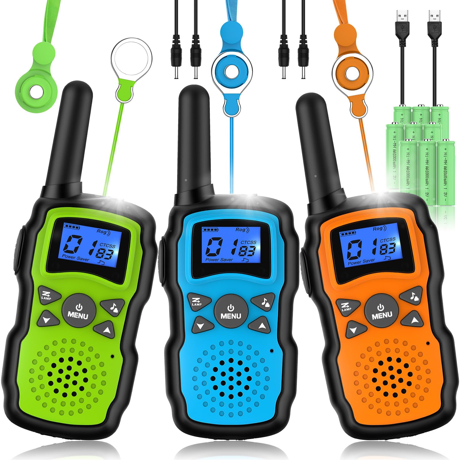 Wishouse Rechargeable Walkie Talkies for Kids & Adults - Long Range 2-Way Radios with Flashlight & VOX - Perfect for Hiking, Camping, Outdoor Adventures - Christmas Birthday Gift for Boys Girls Ages 3-10 (3 Pack)