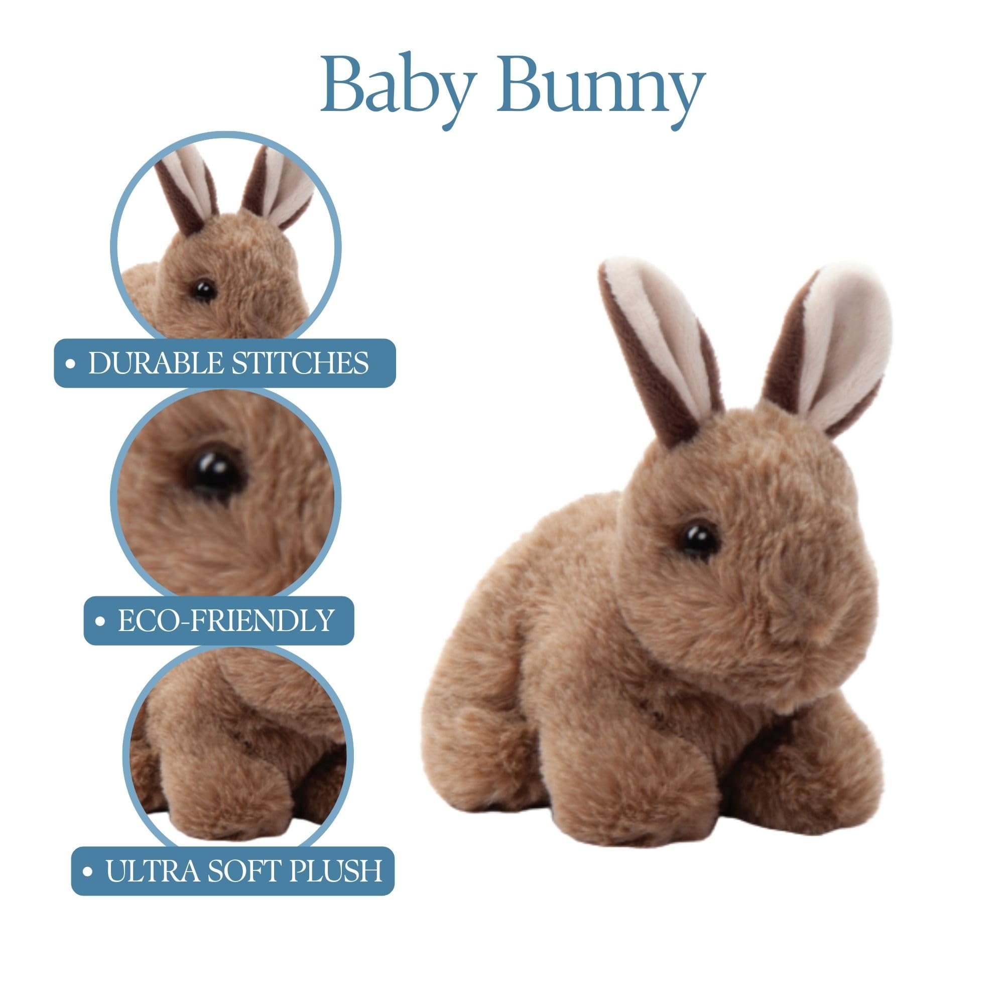 Cute 6-inch Brown Bunny Plush Toy - Soft Stuffed Animal for Kids, Wild Onez Babiez Wildlife Themed Gift | Perfect for Cuddling, Nursery Decor & Birthday Presents