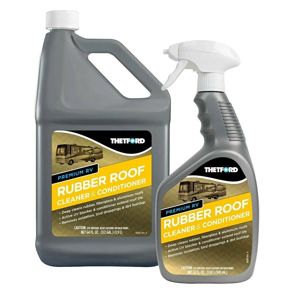 Thetford 32513 RV & Camper Rubber Roof Cleaner & Conditioner - 1 Gallon for Trailer, Motorhome, and Travel Trailer Roof Maintenance - Restores & Protects RV Roofs from UV Damage & Weathering