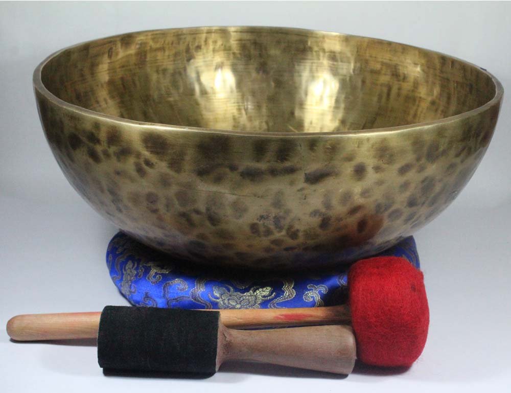 15.5 Inch Handmade Tibetan Singing Bowl Set - Antique Style Meditation Bowl for Yoga, Sound Healing & Relaxation - Perfect for Mindfulness Practice, Therapy & Home Decor