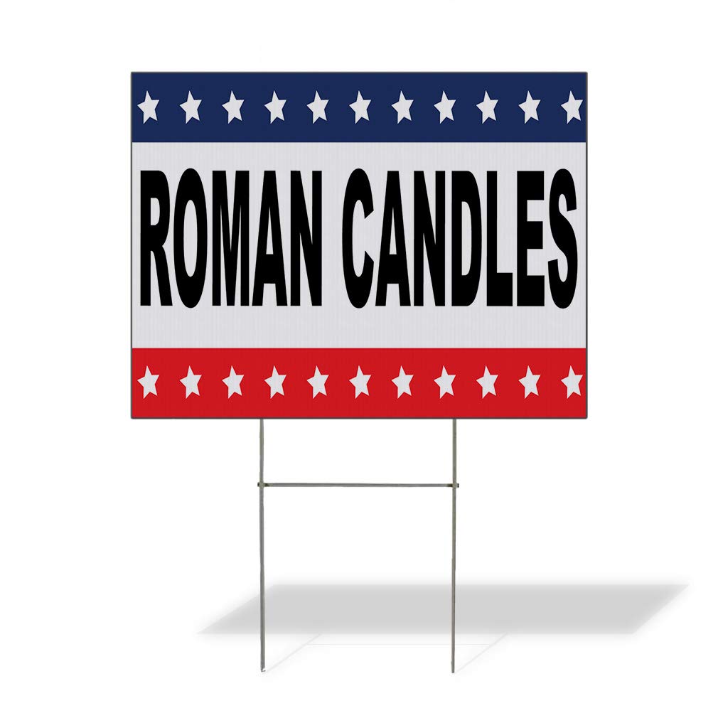 Black Red Blue Weatherproof Yard Sign - 18x12 Inches Double-Sided Roman Candles Design for Lawn & Garden Decor - Perfect for Holidays, Parties, and Outdoor Events