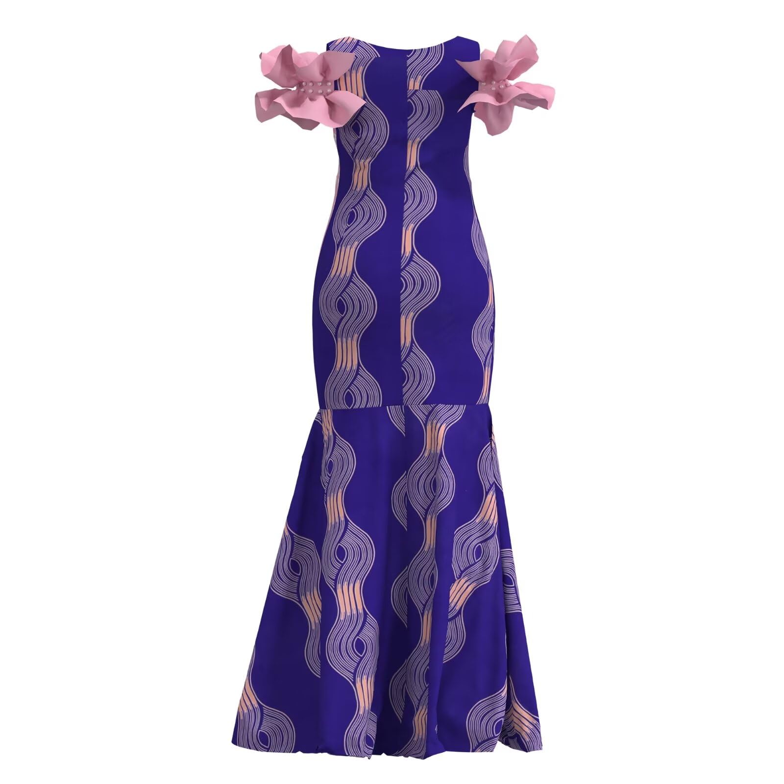 Elegant Ankara Maxi Mermaid Dress for Women - African Print Lace Decorated Gowns for Parties, Weddings & Special Occasions