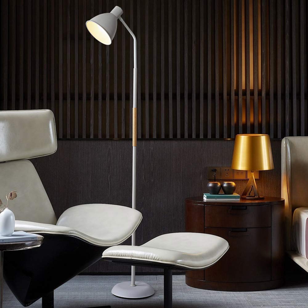Modern Industrial Floor Lamp with Iron Shade - Adjustable Standing Light for Living Room & Bedroom, E27 Socket, White - Perfect for Reading, Working & Home Decor