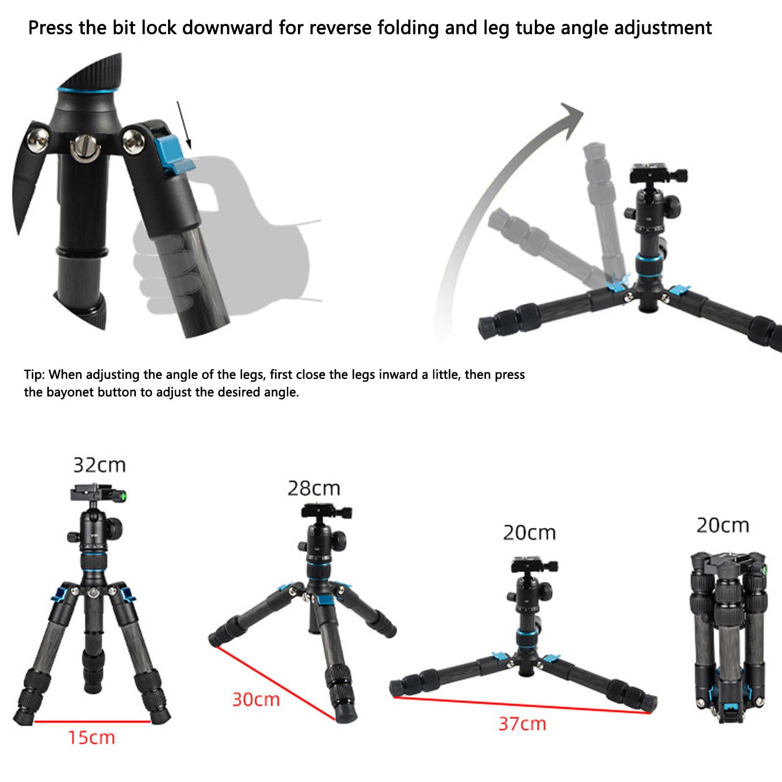 Portable Desktop Camera Tripod - Adjustable 3-Section Mini Tripod with 1/4