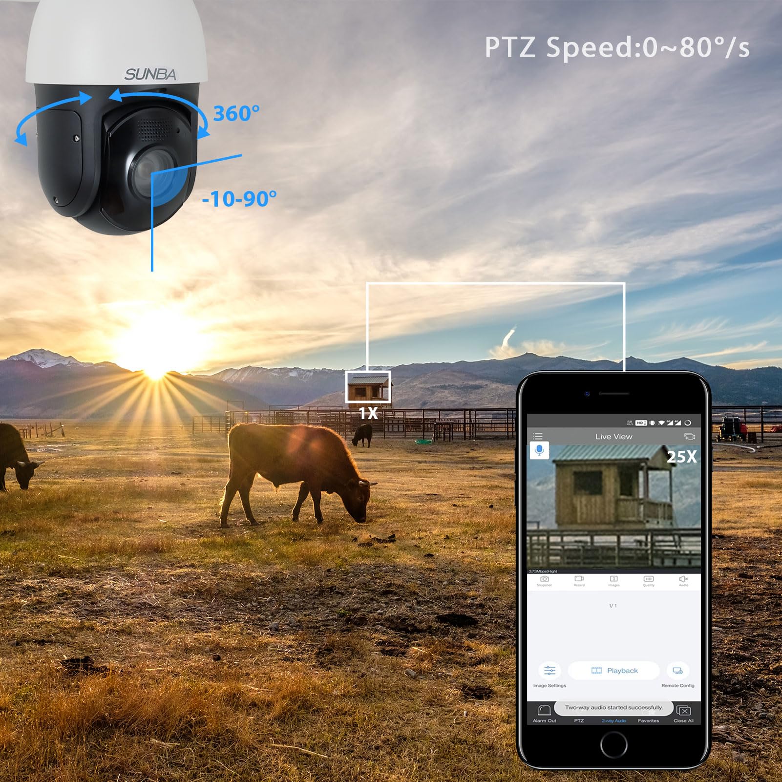 SUNBA 4G LTE Outdoor PTZ Security Camera - 5MP Solar Powered Wireless Dome Camera with 25X Optical Zoom, Motion Detection, Night Vision up to 1000ft, Local & Cloud Storage (603-D25X 4G V2) - Ideal for Home Security, Business Surveillance, and Remote Property Monitoring