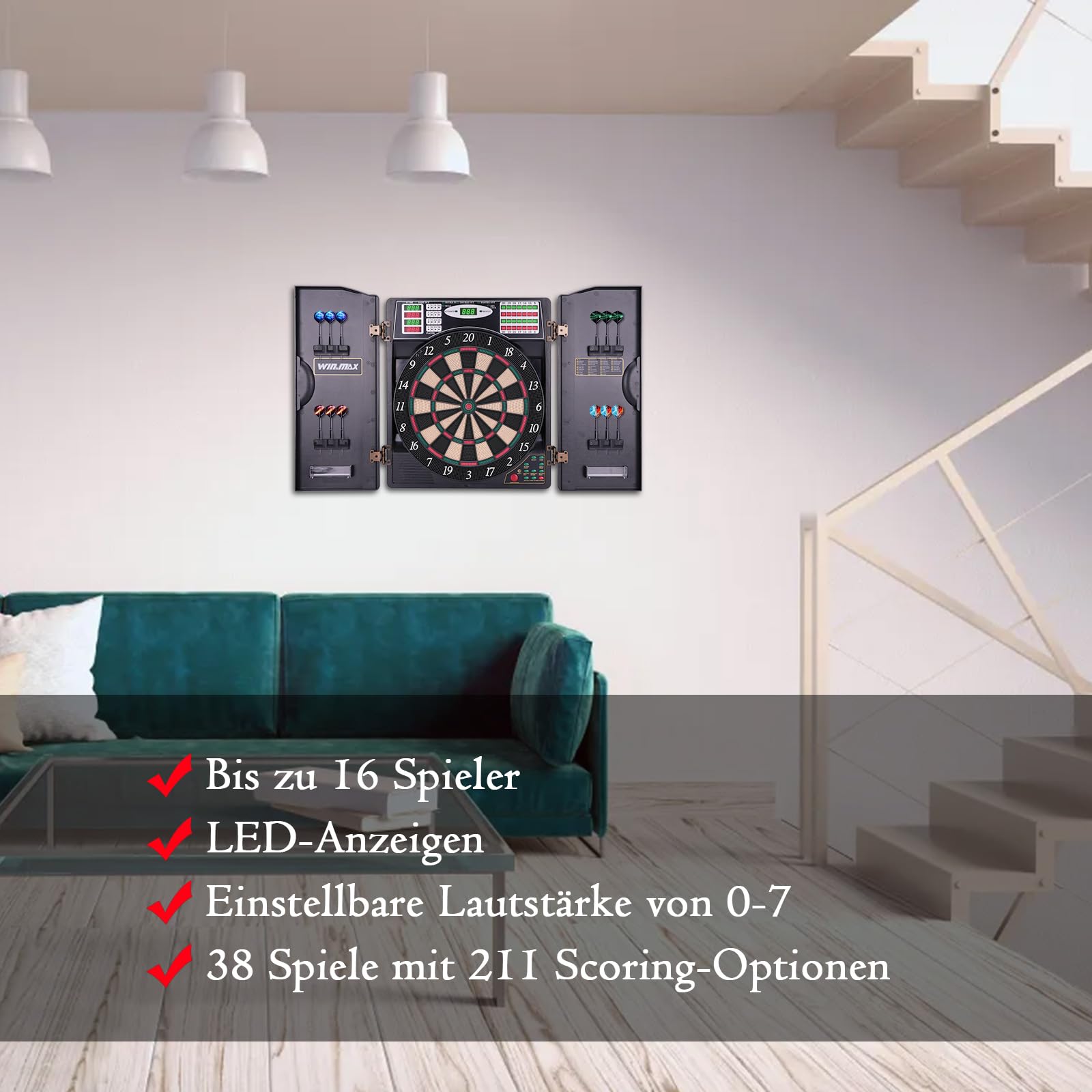 Electronic Dart Board LED Digital Dartboard Set with Cabinet - 12 Soft Tip Darts for Adults | Perfect for Game Rooms, Bars, and Home Entertainment