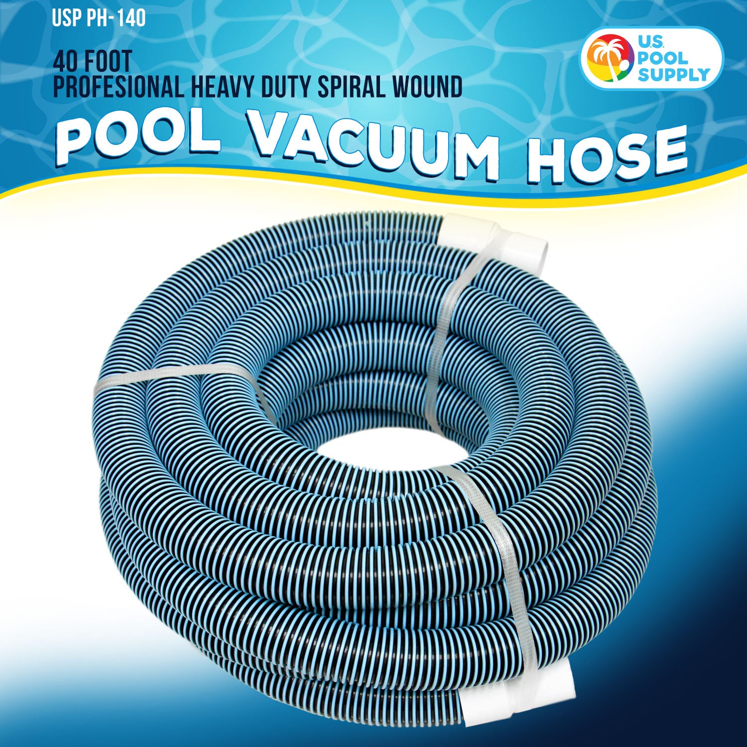 U.S. Pool Supply® 1 1/2 x 40 Foot Heavy Duty Spiral Wound Swimming Pool Vacuum Hose with Kink-Free Swivel Cuff - Flexible Pool Cleaning Hose for Inground & Above Ground Pools - Connects to All Vacuum Heads - Perfect for Daily Pool Maintenance and Debris Removal
