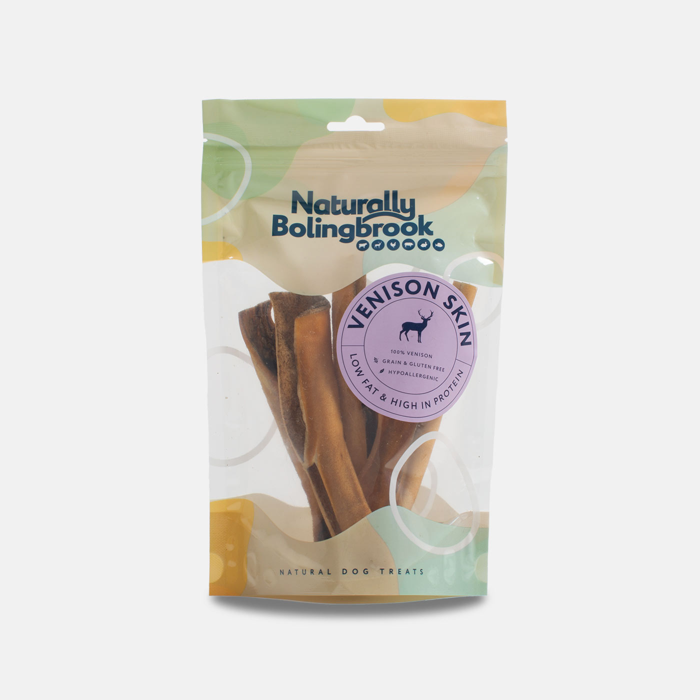 Premium Naturally Bolingbrook Venison Skin Dog Treats 85g - All-Natural, Grain-Free Chews for Puppies & Adult Dogs - Perfect for Training, Dental Health & Long-Lasting Enjoyment