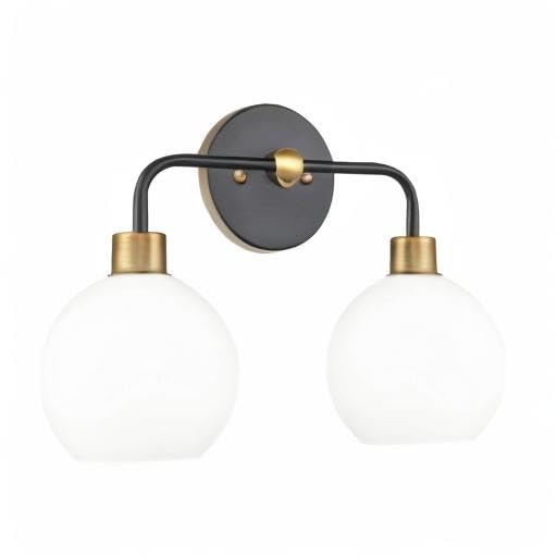 Liara Lukasa Modern Bathroom Vanity Lights - 2-Light Matte Black & Gold Over Mirror Lighting with Frosted Glass Covers, UL Listed - Perfect for Bathroom, Powder Room, and Dressing Area Lighting