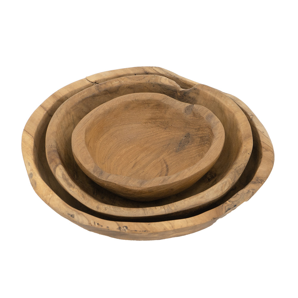 Premium Handcrafted Teak Wood Bowls Set - Natural & Durable for Serving, Salad, Fruit, Snacks - Perfect for Kitchen, Dining, Party & Home Decor