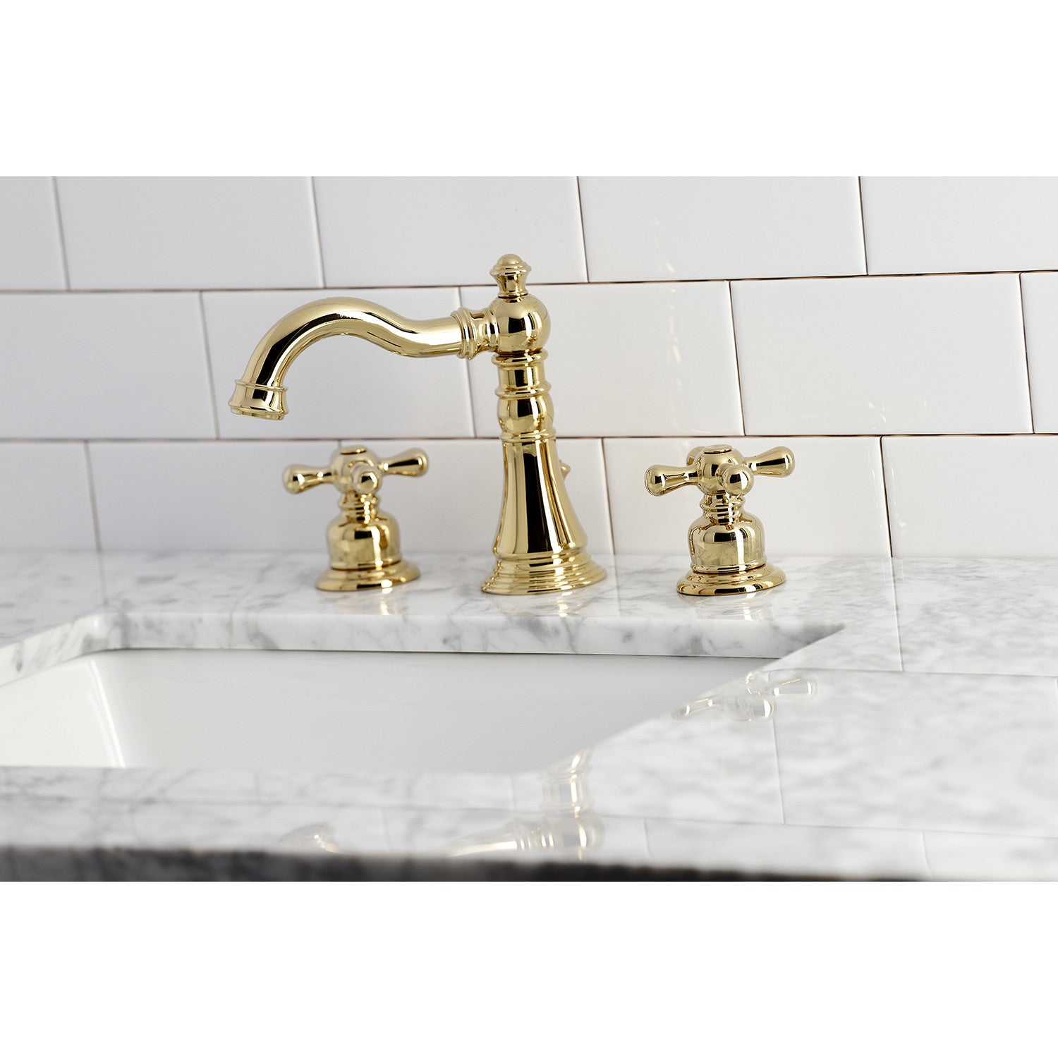American Classic FSC1972AX 3-Hole Widespread Bathroom Faucet with Pop-Up Drain - Polished Brass Finish - Perfect for Modern Bathroom Vanities and Sink Upgrades