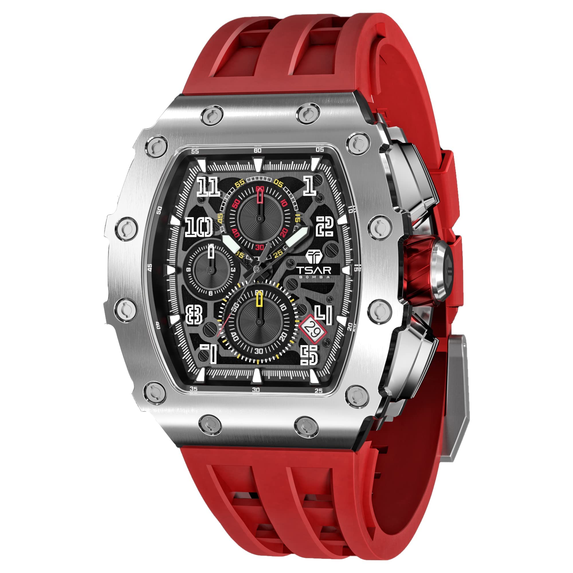 Luxury Men's Watch - 50M Waterproof Tonneau Chronograph with Japanese Quartz Movement & Silicone Band - Perfect for Business, Casual Wear & Gifts