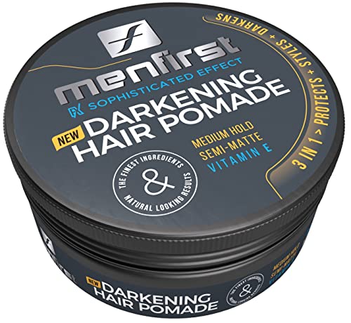 Premium MENFIRST Darkening Hair Pomade for Men - Natural Dark Shades, Strong Hold Styling Wax, Pack of 1 - Perfect for Everyday Hairstyling & Formal Looks