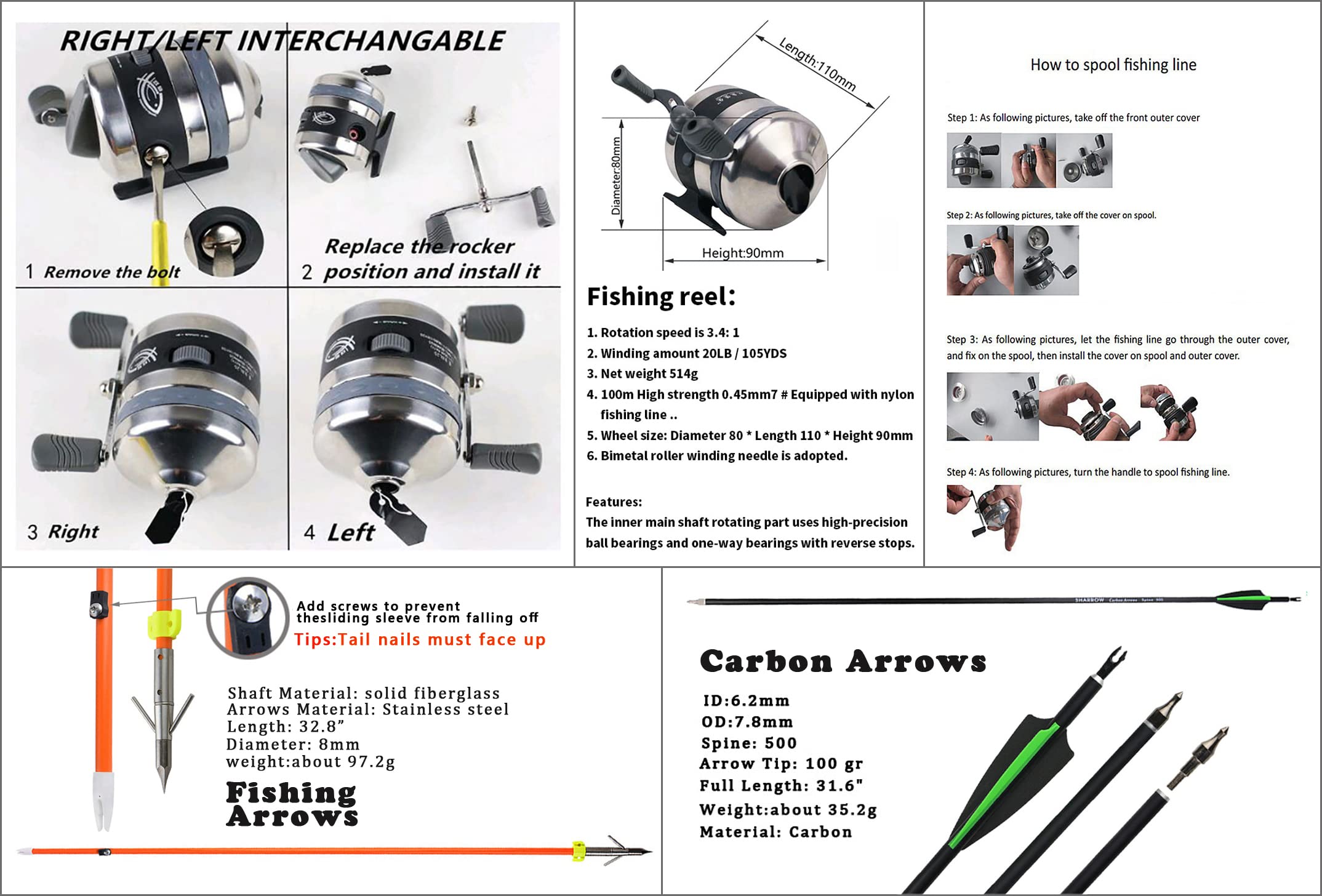 Compound Bowfishing Kit with Reel & Arrows - Right/Left Hand for Adults & Youth - Perfect for Fishing, Hunting & Target Practice