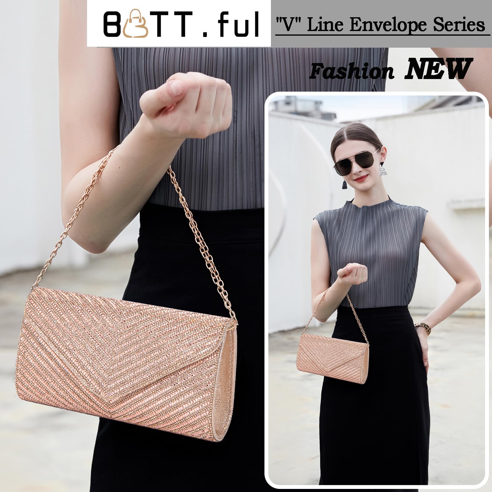 Elegant Women's Evening Handbags - Rhinestone Envelope Clutch Purse for Wedding, Party & Special Occasions | Ladies Crossbody Shoulder Bag with Sparkling Crystals | Perfect for Date Night, Prom & Formal Events
