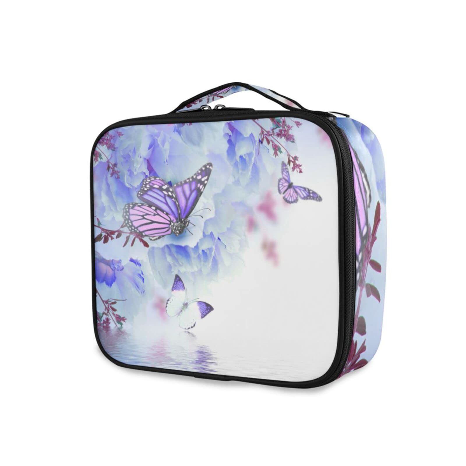 Floral Butterfly Cosmetic Bag - Travel Makeup Organizer with Adjustable Dividers, Portable Storage Case for Jewelry & Beauty Essentials | Perfect for Women's Travel, Gym & Daily Use