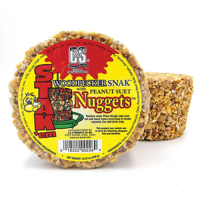Woodpecker Snak™ with Peanut Nuggets™ Stak'em - Set of 4 Fun Bird Feeders for Backyard Bird Watching | Attract Woodpeckers & Wild Birds to Your Garden