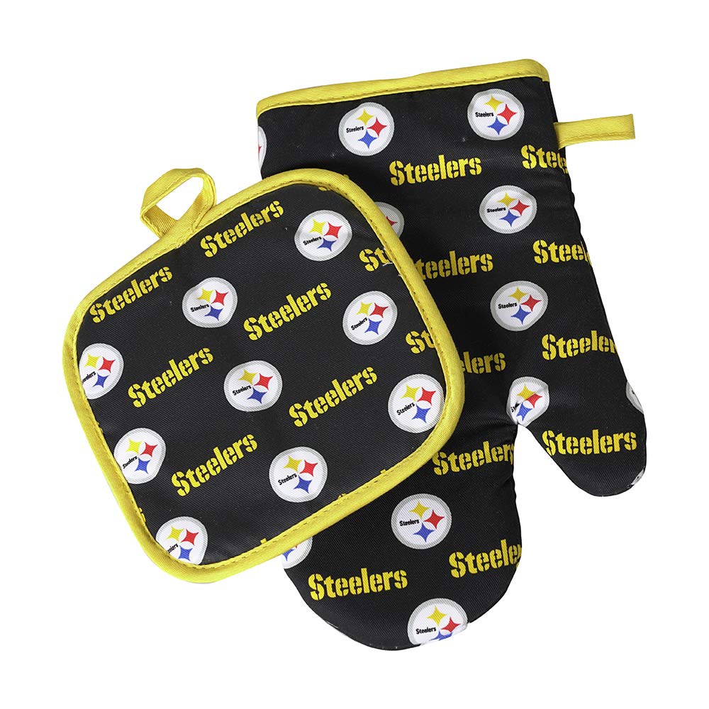 Pittsburgh Steelers NFL Logo Oven Mitt and Pot Holder Set - Black, Small - Perfect for Game Day Cooking and Kitchen Safety