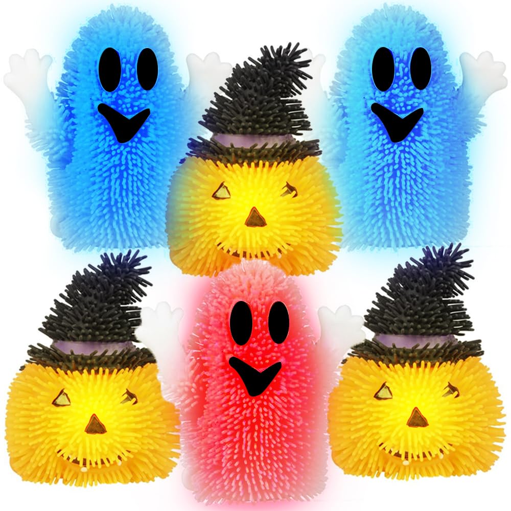 ArtCreativity LED Fidget Toys Set of 6 - Stress Relief Sensory Toys for Kids & Adults - Halloween Non-Candy Treats with Ghost & Pumpkin Designs - Perfect for Anxiety Relief, Classroom Rewards & Party Favors