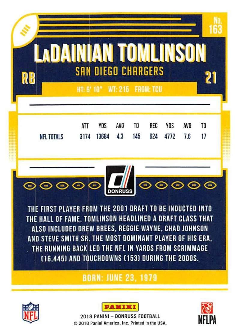 2018 Donruss Press Proof Blue #163 LaDainian Tomlinson San Diego Chargers NFL Football Trading Card - Near Mint to Mint Condition - Perfect for Collectors, Sports Memorabilia Displays & Investment Portfolios