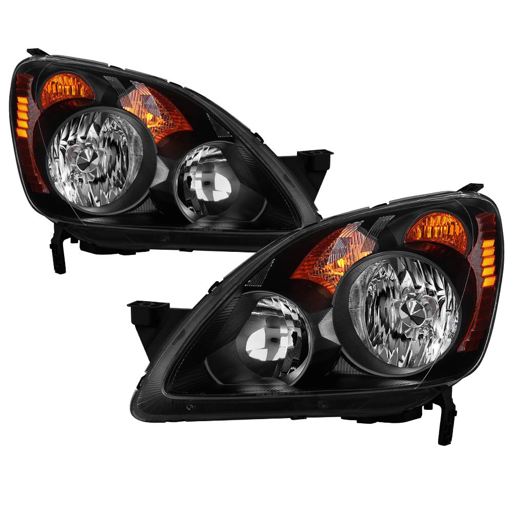 Jdragon Headlight Assembly Compatible for 2005-2006 Honda CRV - Amber Turn Signal Lamps (Left & Right Pair) Black Housing - Direct Replacement for Improved Night Driving & Safety
