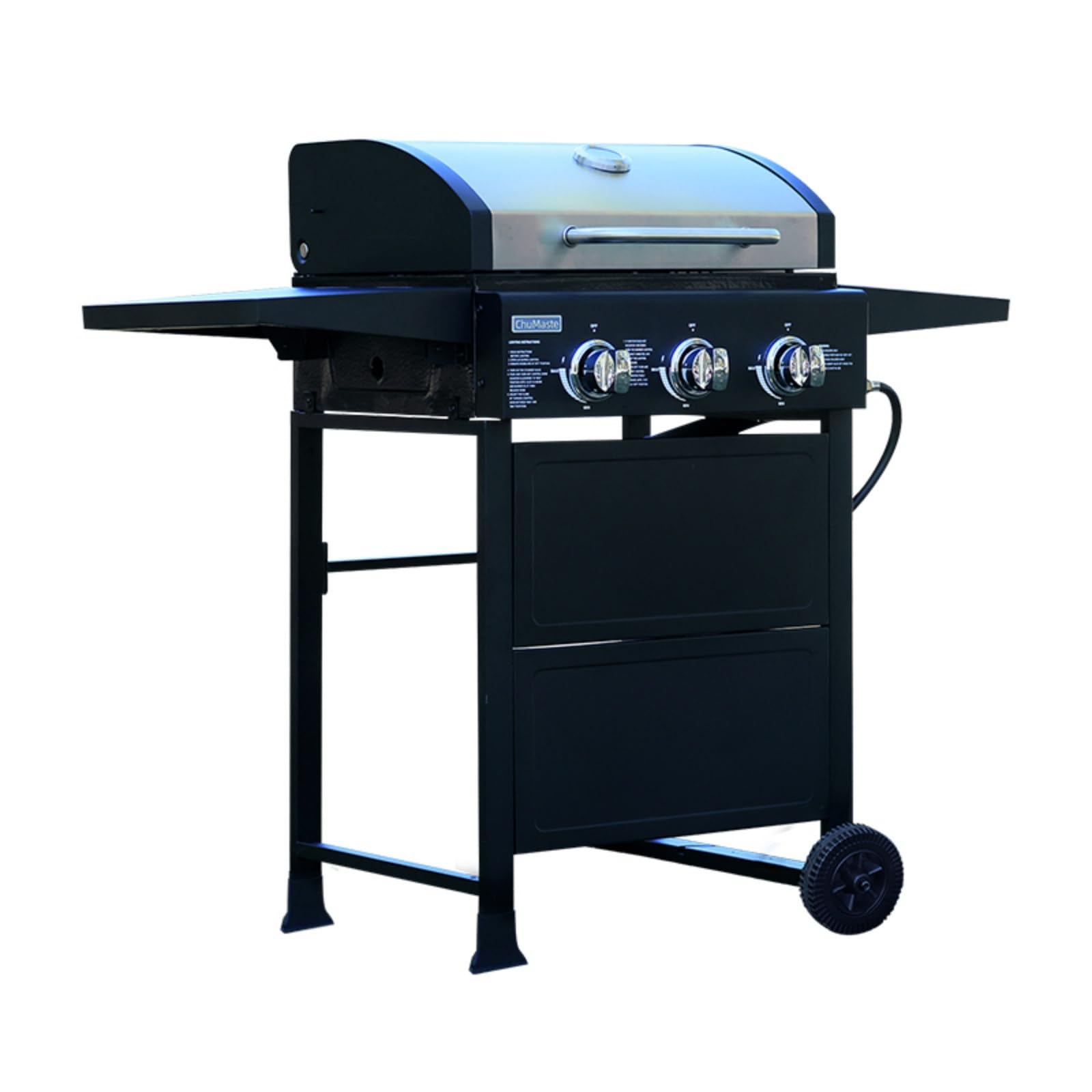3 Burner Outdoor Propane Gas Grill - 30,000 BTU BBQ Grill with Built-In Thermometer & Foldable Side Tables - Perfect for Patio, Garden, Backyard, Camping and Tailgating Parties