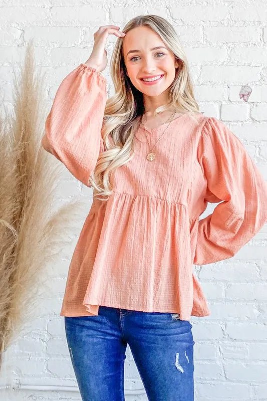 Textured V-Neck Blouse Top for Women - Flowy Casual & Office Wear - Perfect for Work, Dates & Special Occasions