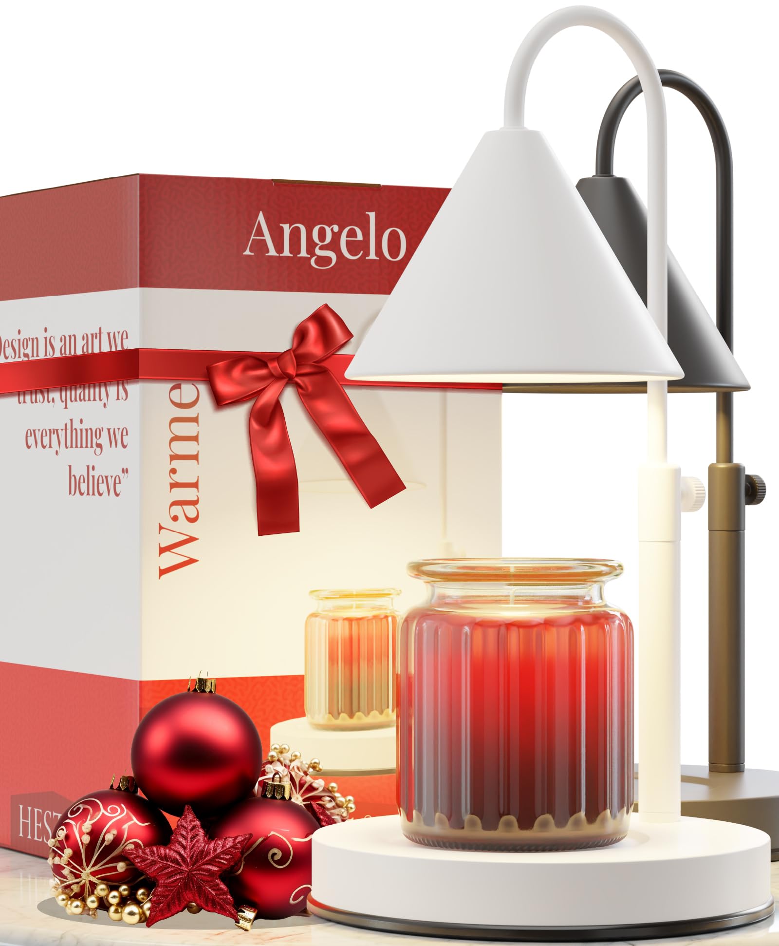 Hestia Angelo Electric Candle Warmer Lamp with Timer - Height Adjustable Wax Melter for Yankee Candle Jars, Includes 3 Wick Candles - Perfect Gift for Mom, Home Decor & Aromatherapy (Black) - Ideal for Bedroom, Living Room, Office Relaxation and Romantic Ambiance
