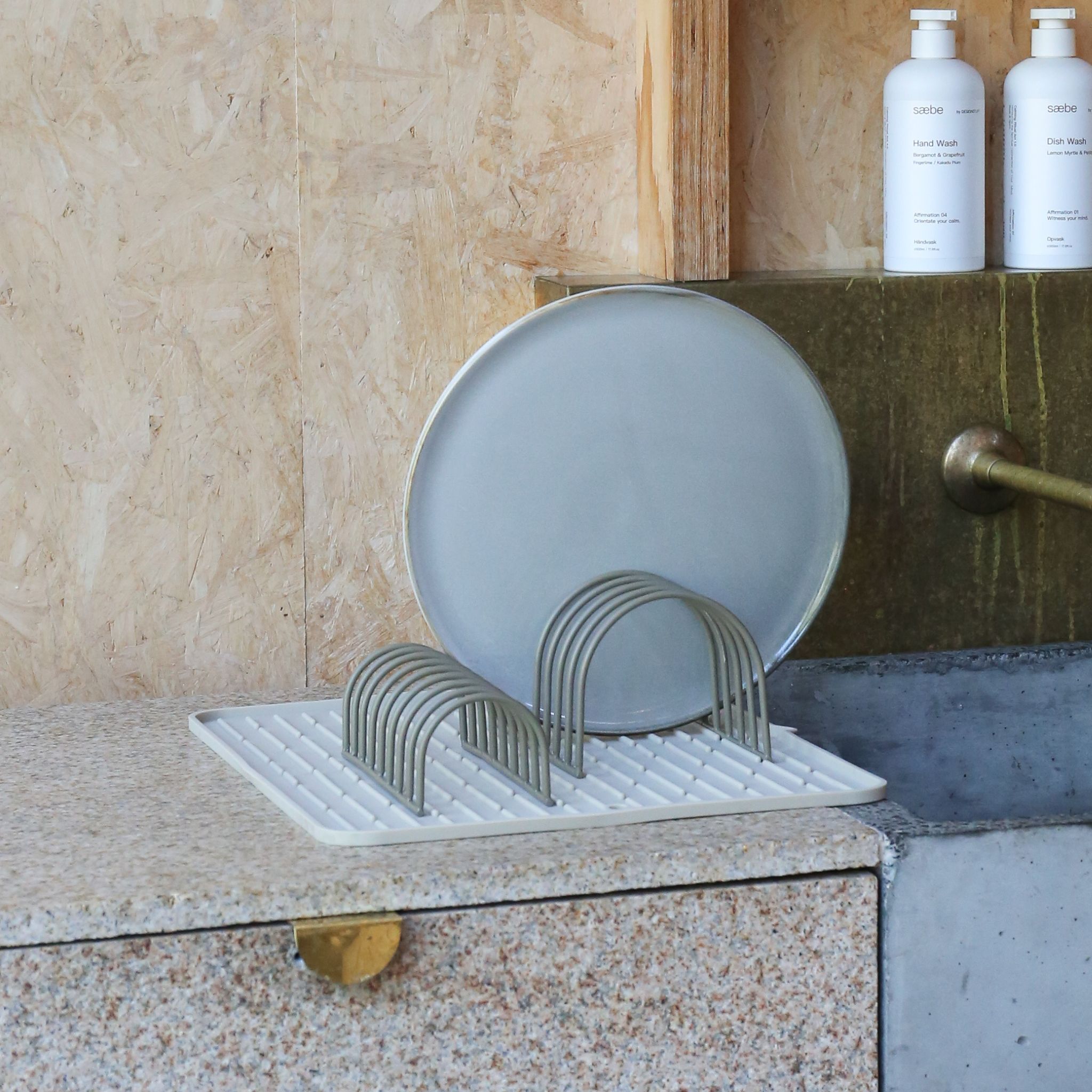 DESIGNSTUFF Dish Drainer Set of 2 - Khaki Color Kitchen Countertop Drying Rack for Plates, Bowls & Utensils | Space-Saving Dishware Organizer for Small Kitchens & Apartments